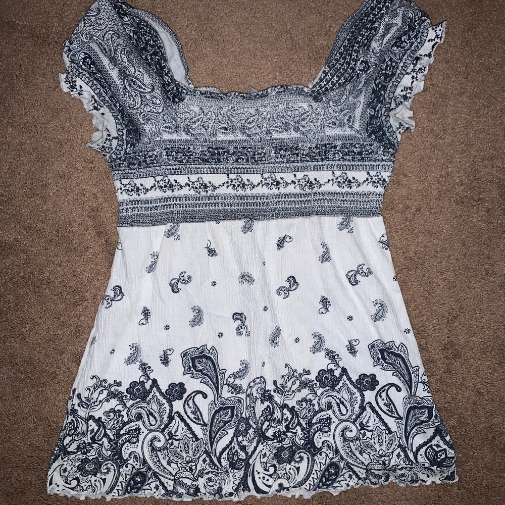 Off the Shoulder Paisley Print Blouse